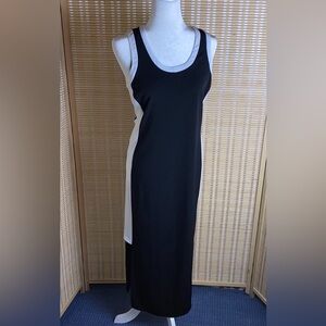 🔶Andrew Marc Stretch Knit Tank Dress Contrast Slimming White Side Stripes Size 6